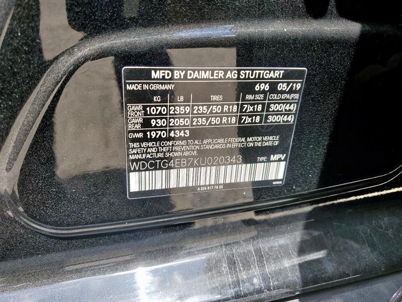 2019 MERCEDES-BENZ GLA 250 WDCTG4EB7KU020343