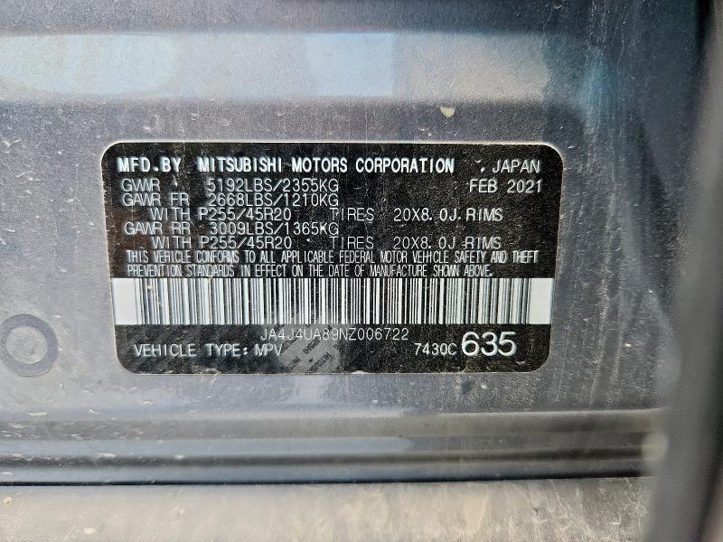 2022 MITSUBISHI OUTLANDER JA4J4UA89NZ006722