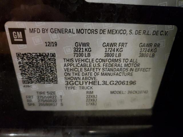 2020 CHEVROLET 1500 3GCUYHEL3LG206196