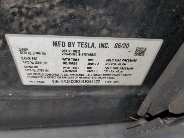 2020 TESLA MODEL X 5YJXCDE26LF281122
