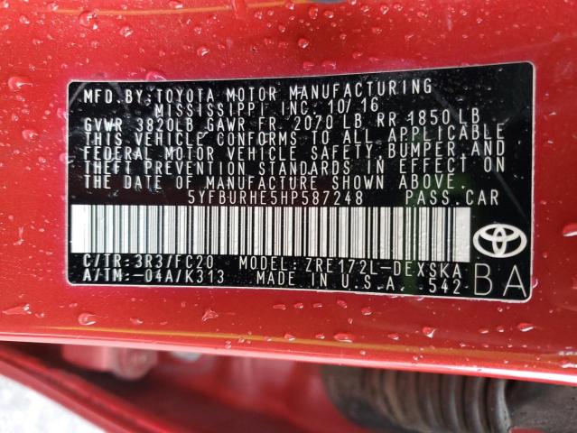 2017 TOYOTA COROLLA L 5YFBURHE5HP587248