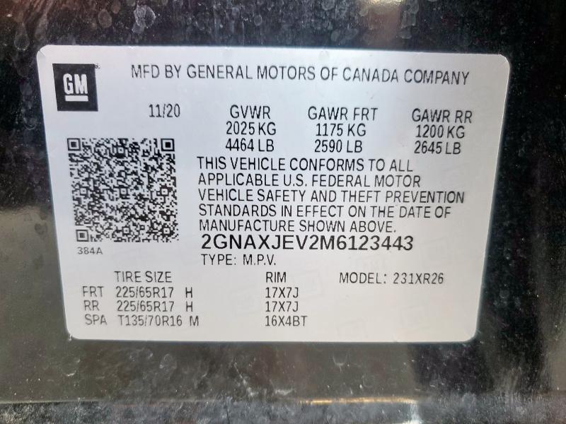2021 CHEVROLET EQUINOX LT - 2GNAXJEV2M6123443