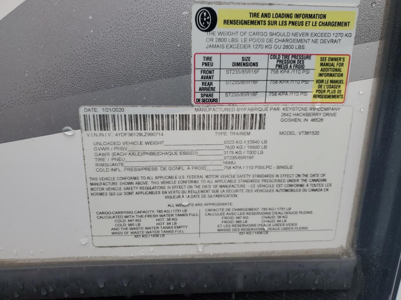 Lot #3269002089 2020 DUTCHMEN VOLTAGE