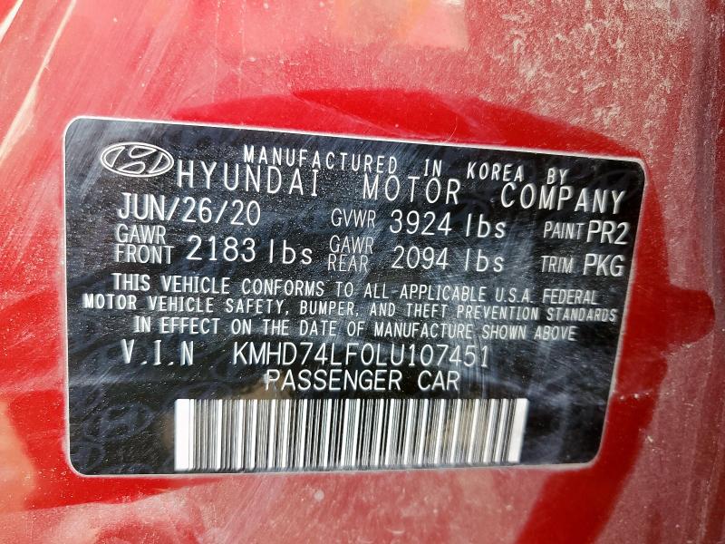 2020 HYUNDAI ELANTRA SE - KMHD74LF0LU107451