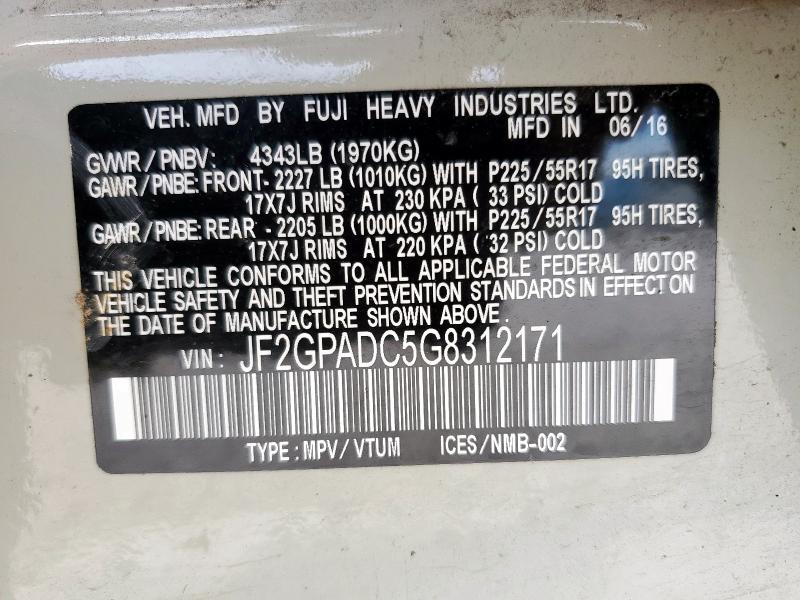 2016 SUBARU CROSSTREK JF2GPADC5G8312171