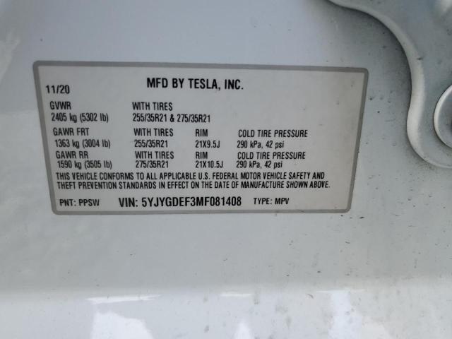 2021 TESLA MODEL Y 5YJYGDEF3MF081408