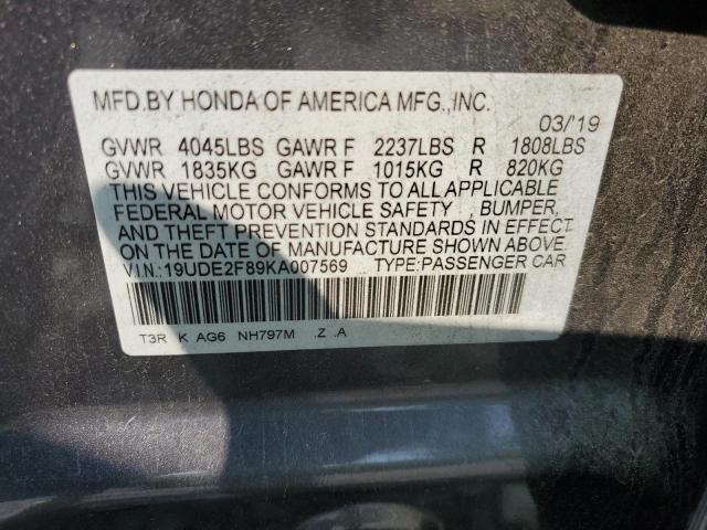2019 ACURA ILX PREMIU 19UDE2F89KA007569