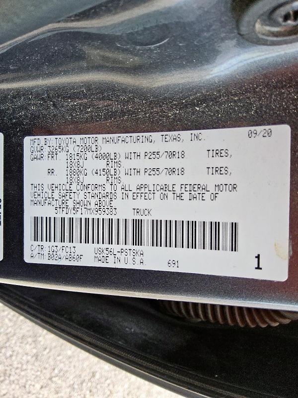 2021 TOYOTA TUNDRA CRE - 5TFDY5F17MX959383