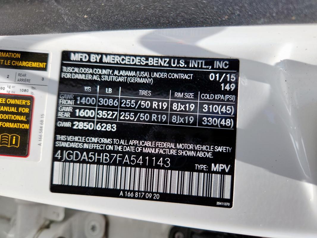 2015 MERCEDES-BENZ ML 350 4MA 4JGDA5HB7FA541143