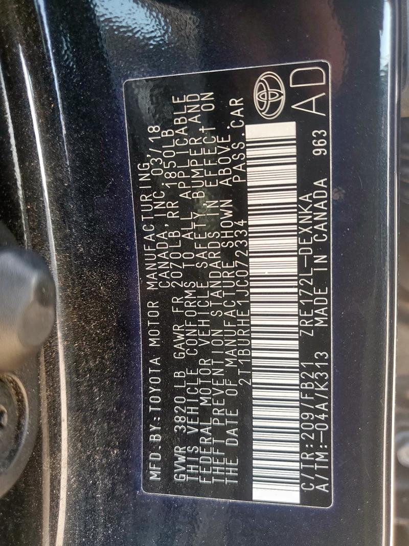 2018 TOYOTA COROLLA L - 2T1BURHE1JC072334