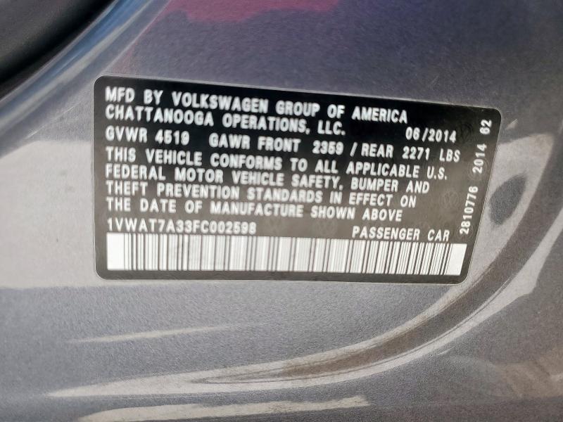 2015 VOLKSWAGEN PASSAT S - 1VWAT7A33FC002598