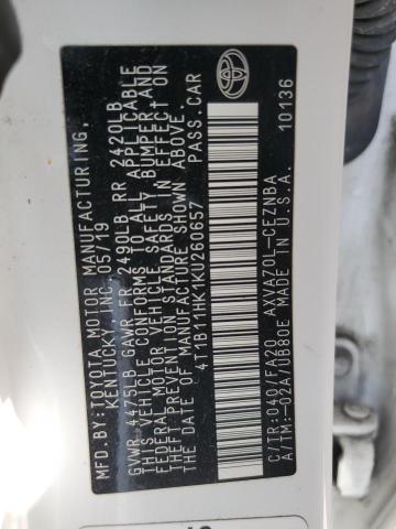 2019 TOYOTA CAMRY L 4T1B11HK1KU260657