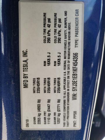 2019 TESLA MODEL 3 5YJ3E1EB1KF454356