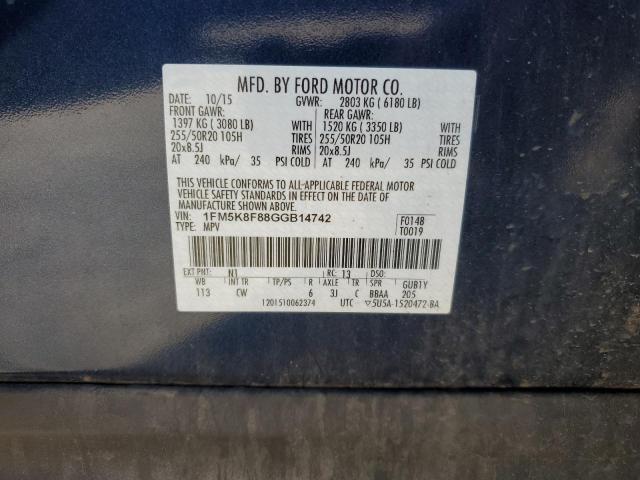 2016 FORD EXPLORER L - 1FM5K8F88GGB14742
