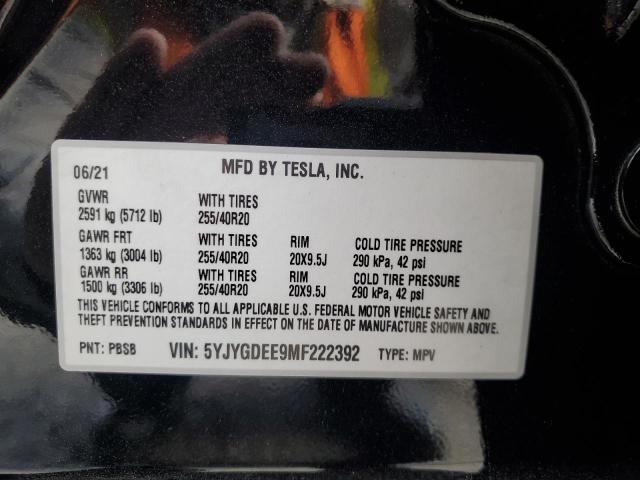 2021 TESLA MODEL Y 5YJYGDEE9MF222392