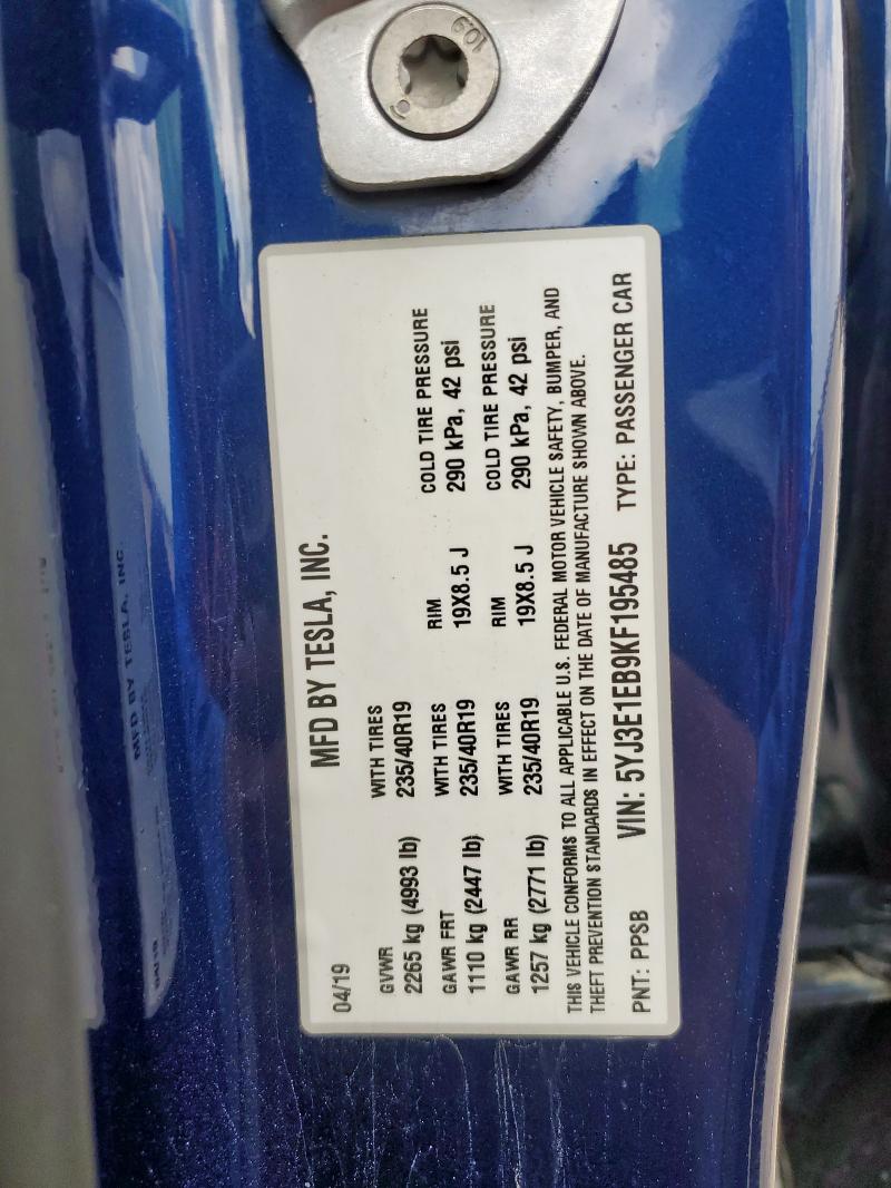 2019 TESLA MODEL 3 - 5YJ3E1EB9KF195485