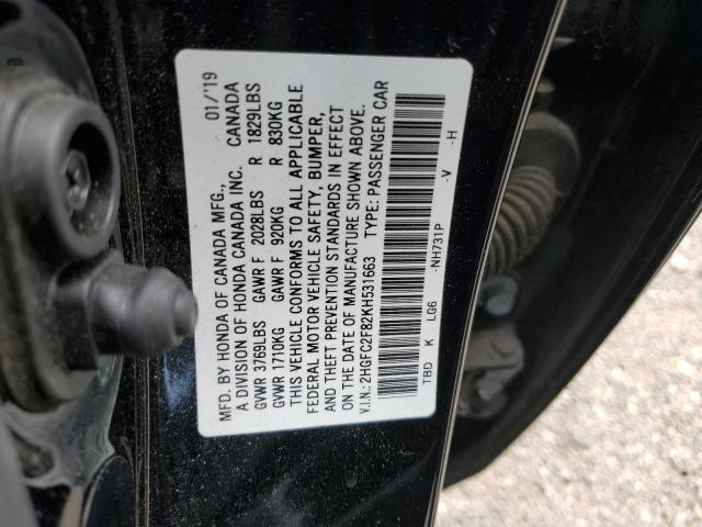 2019 HONDA CIVIC 4D E 2HGFC2F82KH531663