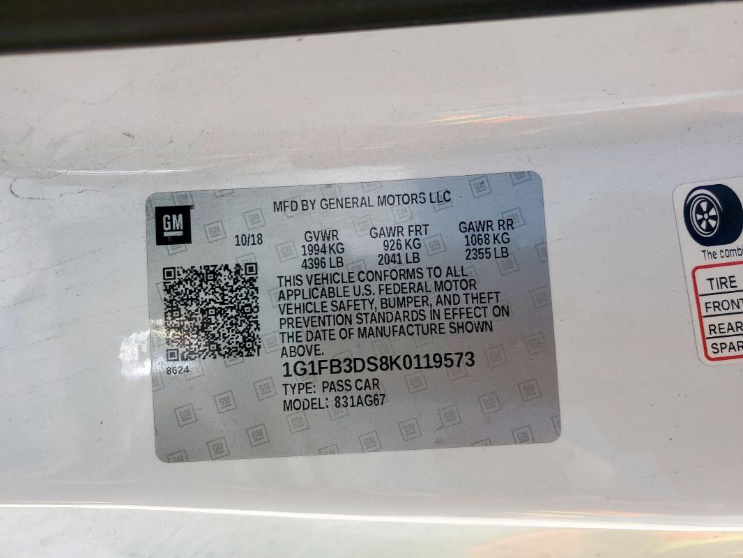 2019 CHEVROLET CAMARO LS 1G1FB3DS8K0119573