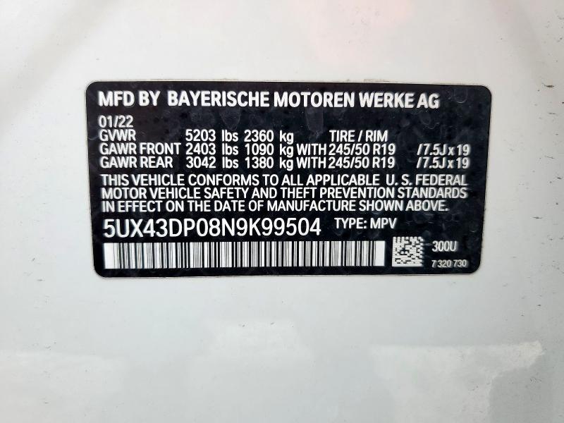 2022 BMW X3 SDRIVE3 - 5UX43DP08N9K99504