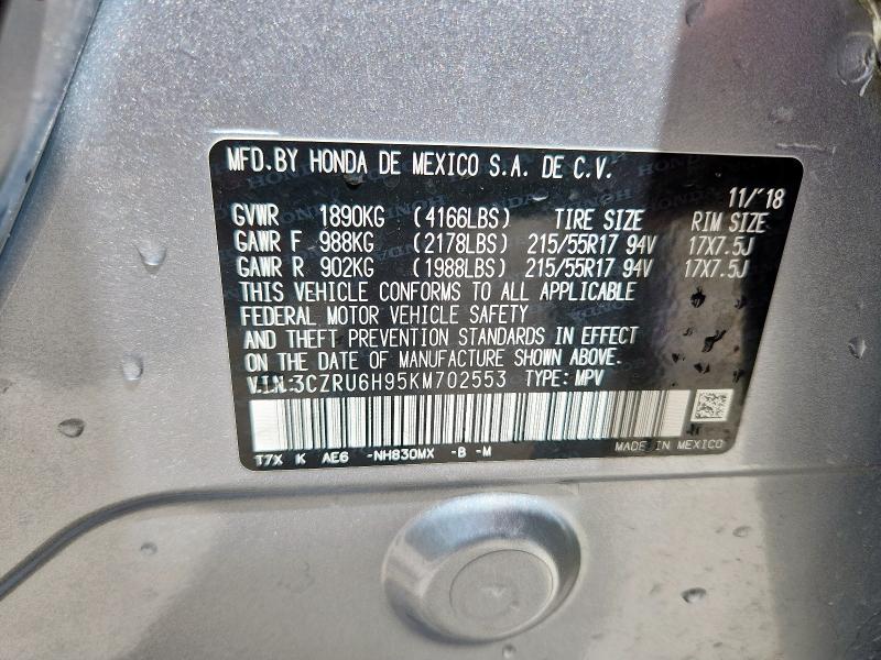 2019 HONDA HR-V TOURI 3CZRU6H95KM702553
