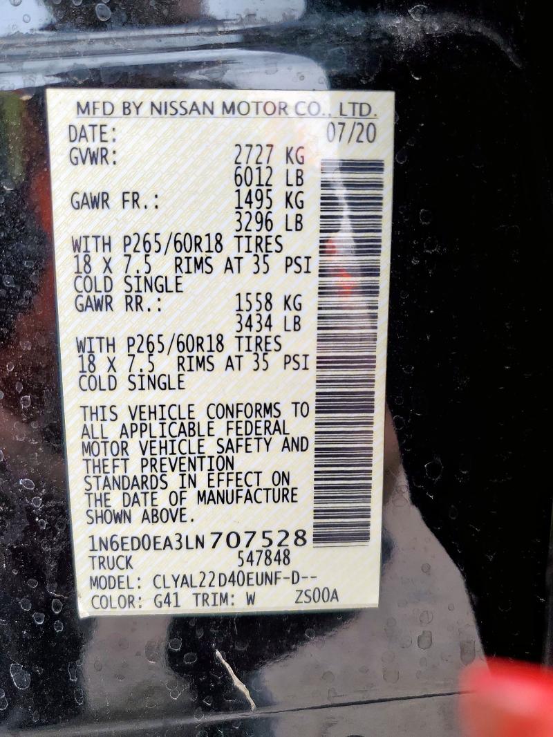 2020 NISSAN FRONTIER S 1N6ED0EA3LN707528