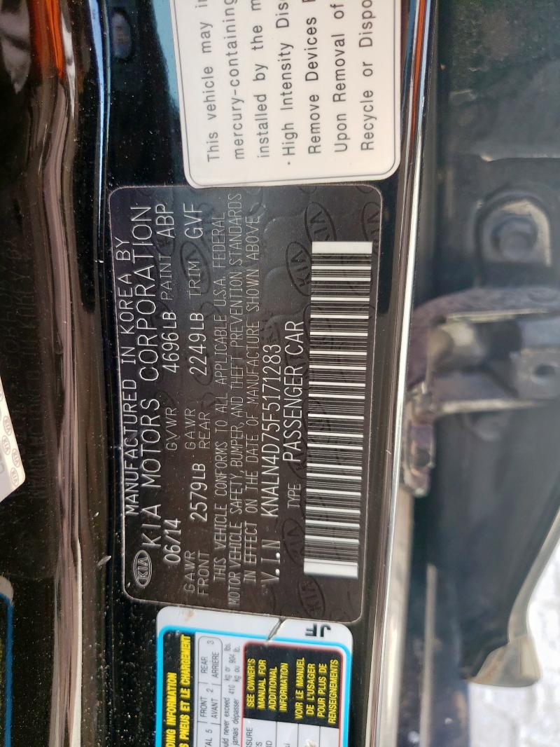 2015 KIA CADENZA PR KNALN4D75F5171283