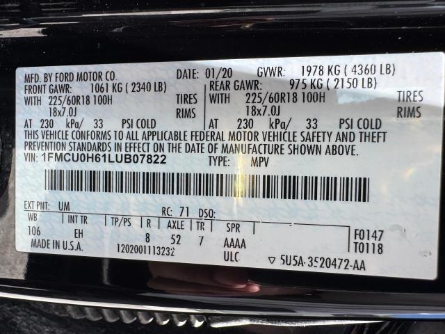 2020 FORD ESCAPE SEL 1FMCU0H61LUB07822