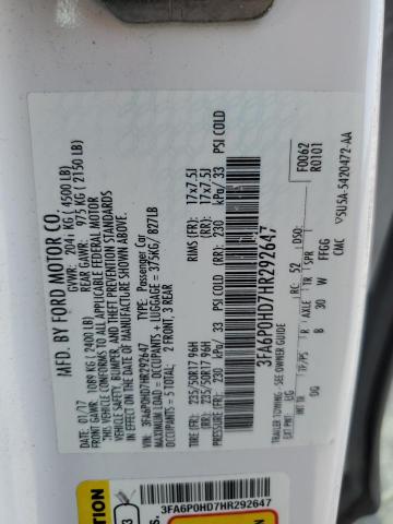 2017 FORD FUSION SE - 3FA6P0HD7HR292647