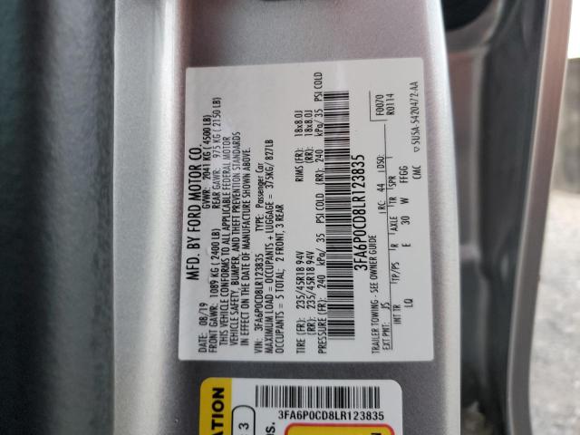 2020 FORD FUSION SEL 3FA6P0CD8LR123835