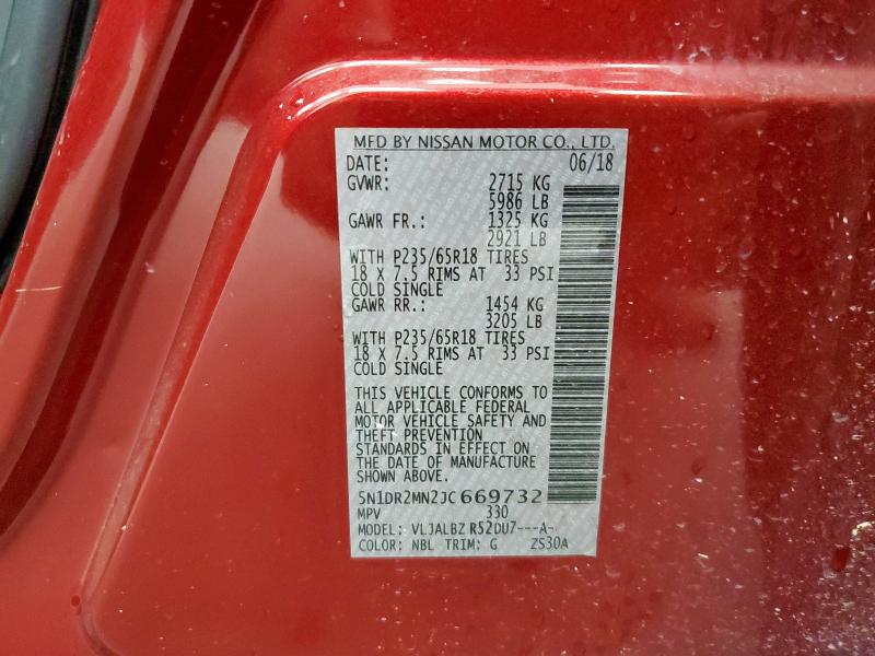 2018 NISSAN PATHFINDER 5N1DR2MN2JC669732