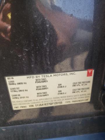 2016 TESLA MODEL S 5YJSA1E27GF128155