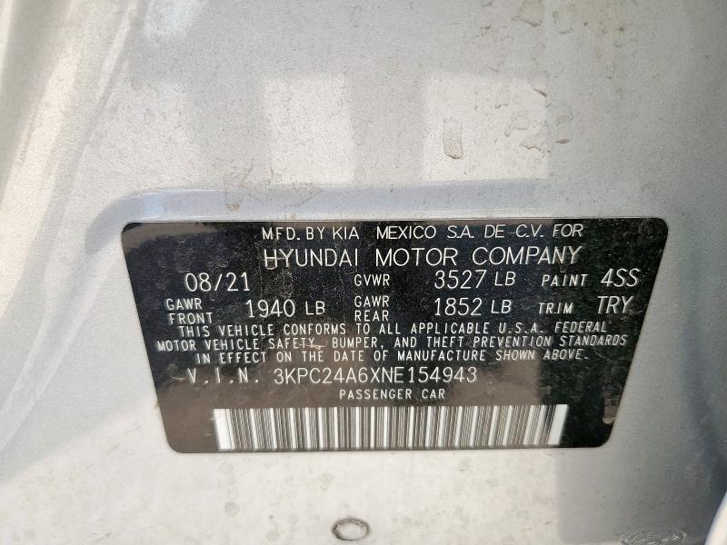 2022 HYUNDAI ACCENT SE 3KPC24A6XNE154943