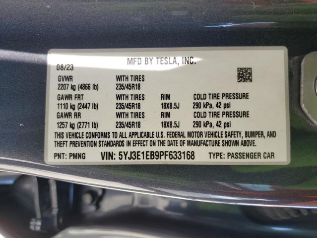 2023 TESLA MODEL 3 5YJ3E1EB9PF633168