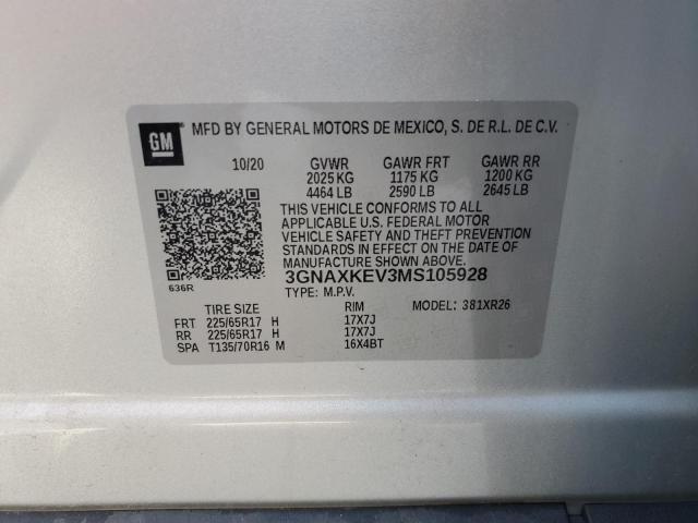 2021 CHEVROLET EQUINOX LT 3GNAXKEV3MS105928