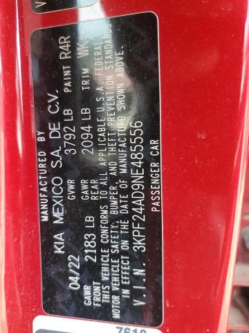 3KPF24AD9NE485556 2022 KIA FORTE