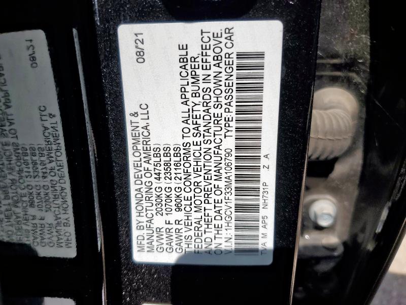 2021 HONDA ACCORD SPO 1HGCV1F33MA106790