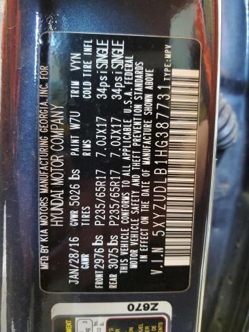 2017 HYUNDAI SANTA FE S 5XYZUDLB1HG387731