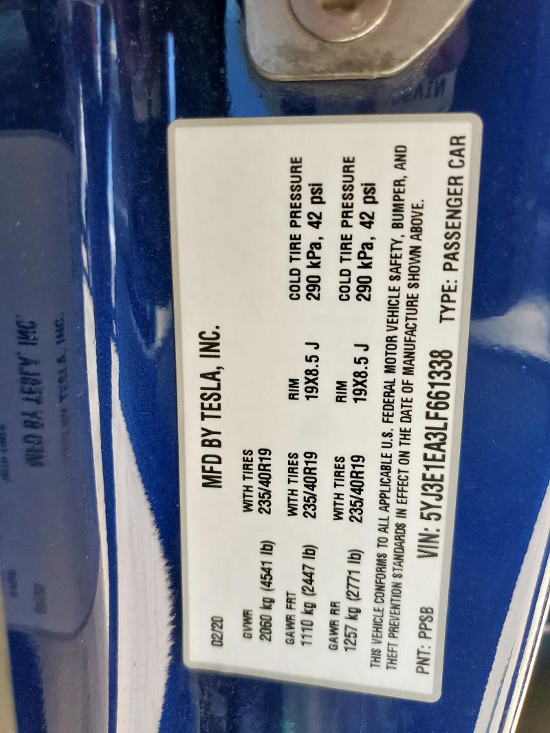2020 TESLA MODEL 3 5YJ3E1EA3LF661338