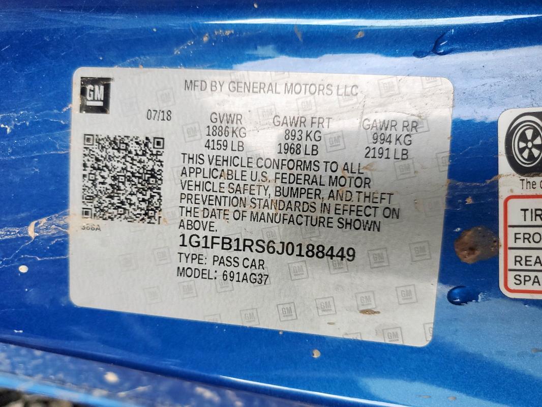 2018 CHEVROLET CAMARO LT 1G1FB1RS6J0188449