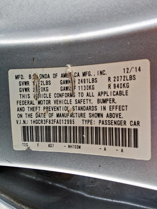 2015 HONDA ACCORD EXL - 1HGCR3F82FA012995