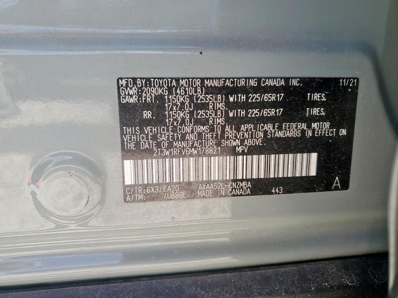 2021 TOYOTA RAV 4 2T3W1RFV6MW178821