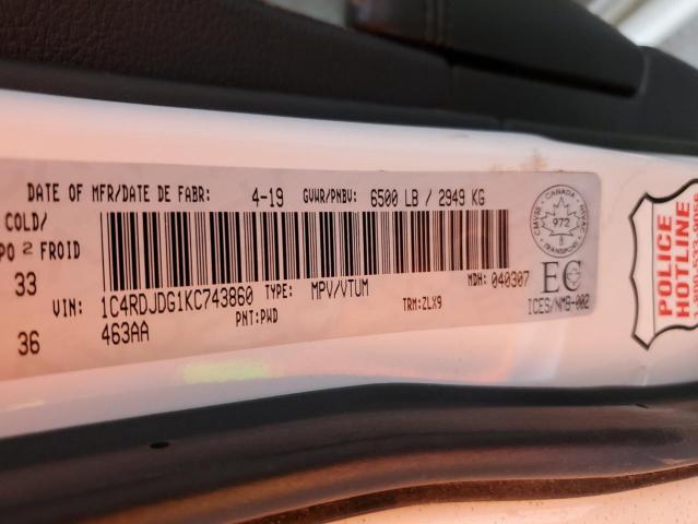 2019 DODGE DURANGO GT 1C4RDJDG1KC743860