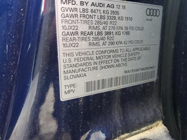 2019 AUDI Q8 PREMIUM WA1EVAF16KD020627