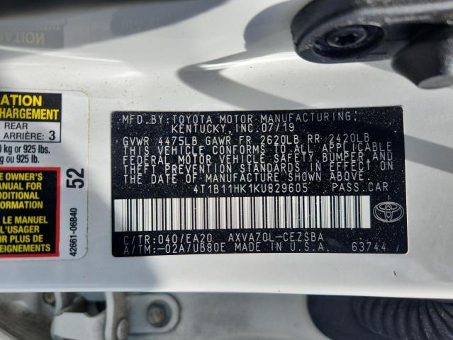 2019 TOYOTA CAMRY L 4T1B11HK1KU829605