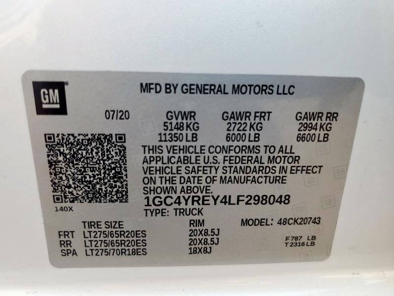 2020 CHEVROLET SILVERADO - 1GC4YREY4LF298048