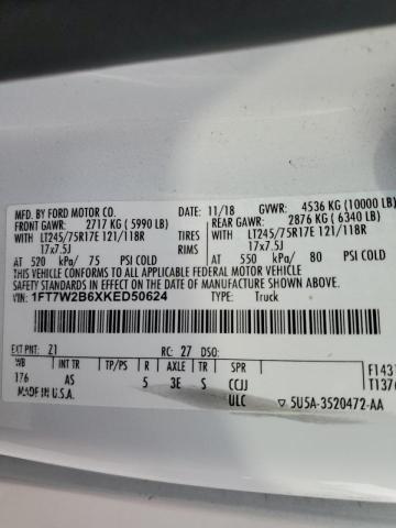 2019 FORD F250 SUPER - 1FT7W2B6XKED50624