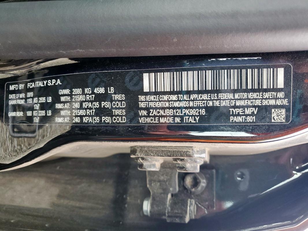 2020 JEEP RENEGADE L ZACNJBB12LPK99216