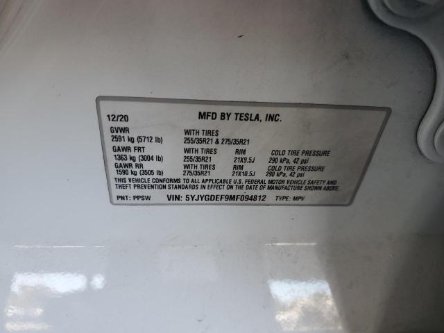 2021 TESLA MODEL Y - 5YJYGDEF9MF094812