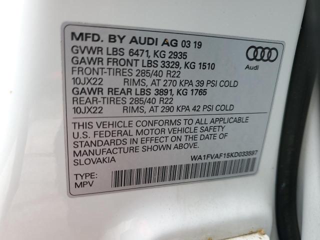 2019 AUDI Q8 PRESTIG WA1FVAF15KD033597