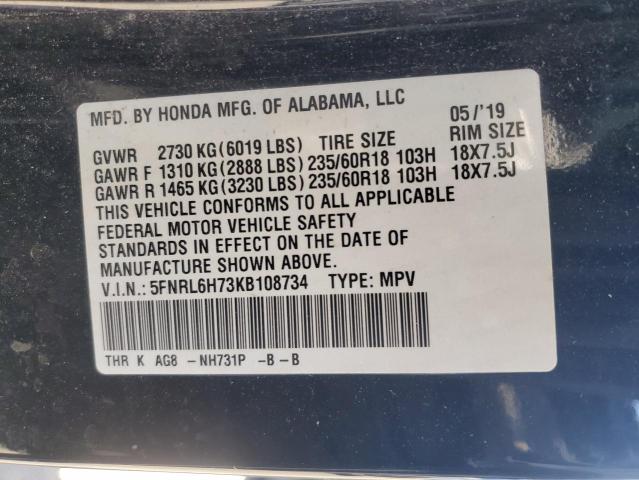 2019 HONDA ODYSSEY EX 5FNRL6H73KB108734